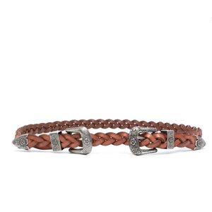 NWT Polo Ralph Lauren Leather Double-Buckle Belt floral Engraved - Medium Brown